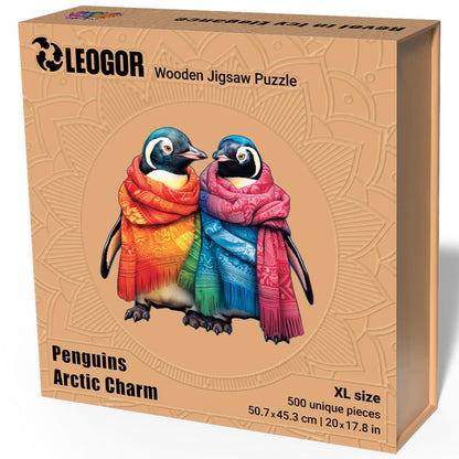 Extra-Thick 5mm Wooden Puzzle for Adults – 500 Pieces | Wood Puzzles Adult with Unique Hand-Shaped Pieces, Penguins Arctic Charm