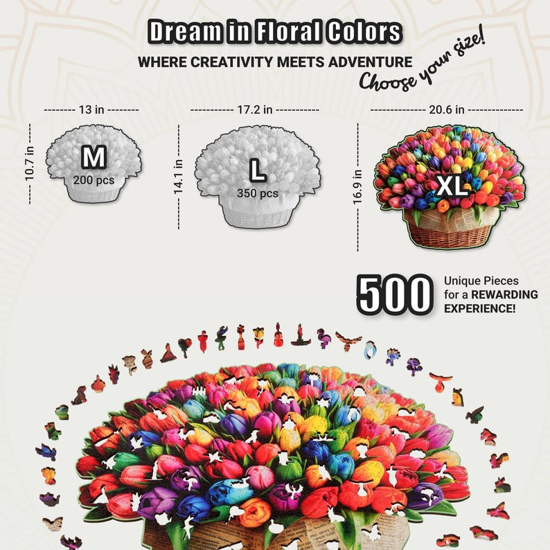 Extra-Thick 5mm Wooden Puzzle for Adults – 500 Pieces | Wood Puzzles Adult with Unique Hand-Shaped Pieces, Flower Radiance