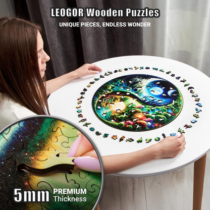 Extra-Thick 5mm Wooden Puzzle for Adults – 500 Pieces Wood Puzzles Adult with Unique Hand-Shaped Pieces, Yin Yang Nature's Balance