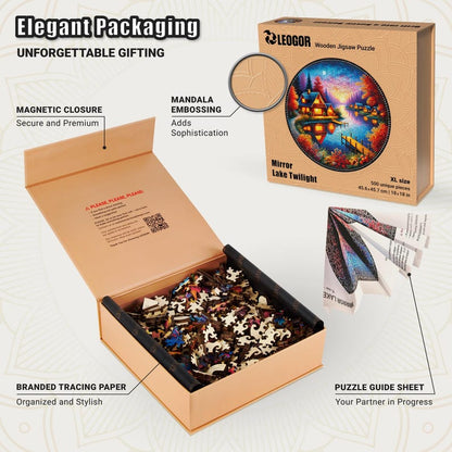 Extra-Thick 5mm Wooden Puzzle for Adults – 500 Pieces | Wood Puzzles Adult with Unique Hand-Shaped Pieces, Mirror Lake Twilight