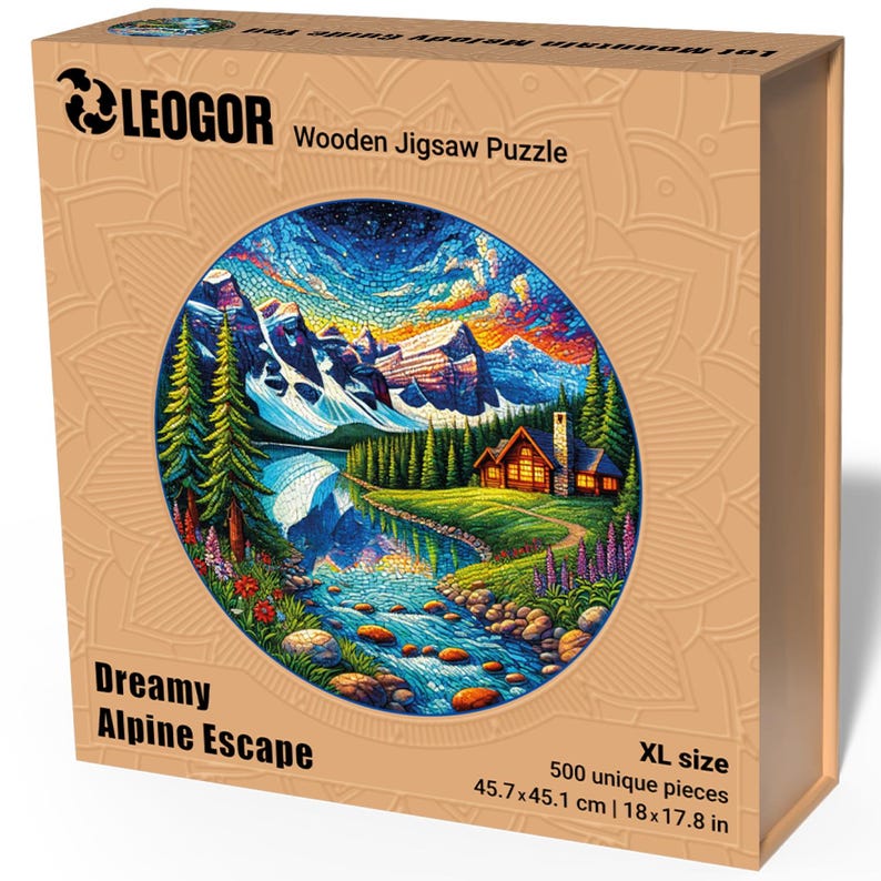 Extra-Thick 5mm Wooden Puzzle for Adults – 500 Pieces | Wood Puzzles Adult with Unique Hand-Shaped Pieces, Dreamy Alpine Escape