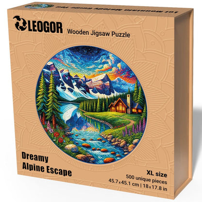 Extra-Thick 5mm Wooden Puzzle for Adults – 500 Pieces | Wood Puzzles Adult with Unique Hand-Shaped Pieces, Dreamy Alpine Escape