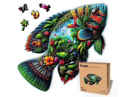 Extra-Thick 5mm Wooden Puzzle for Adults – 500 Pieces | Wood Puzzles Adult with Unique Hand-Shaped Pieces, Fish Fantasia