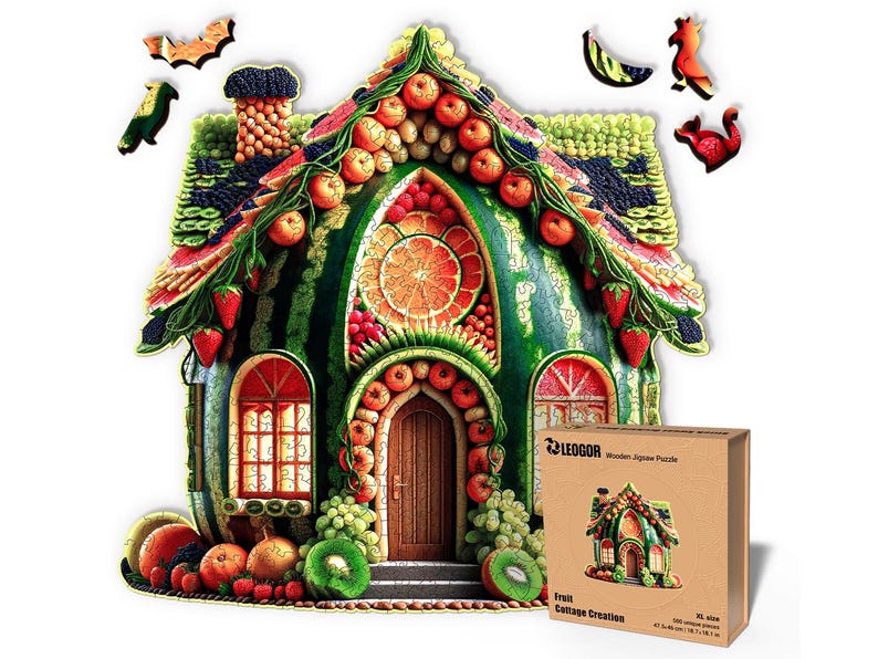 Extra-Thick 5mm Wooden Puzzle for Adults – 200, 350, 500 Pieces | Wood Puzzles Adult with Unique Hand-Shaped Pieces, Fruit Cottage Creation