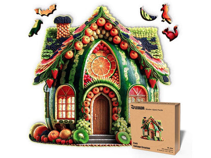 Extra-Thick 5mm Wooden Puzzle for Adults – 200, 350, 500 Pieces | Wood Puzzles Adult with Unique Hand-Shaped Pieces, Fruit Cottage Creation