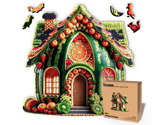 Extra-Thick 5mm Wooden Puzzle for Adults – 200, 350, 500 Pieces | Wood Puzzles Adult with Unique Hand-Shaped Pieces, Fruit Cottage Creation