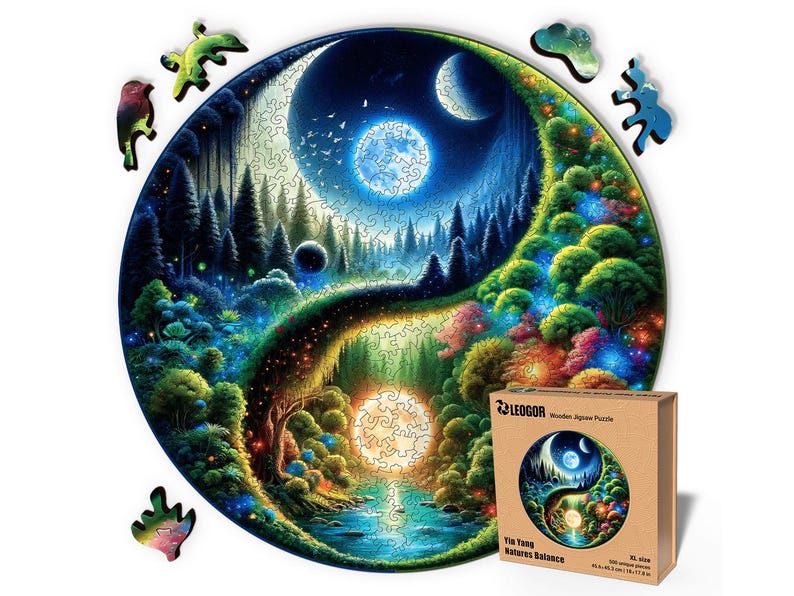 Extra-Thick 5mm Wooden Puzzle for Adults – 500 Pieces Wood Puzzles Adult with Unique Hand-Shaped Pieces, Yin Yang Nature's Balance