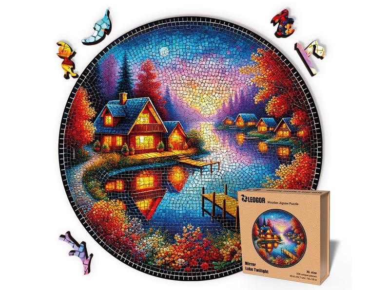 Extra-Thick 5mm Wooden Puzzle for Adults – 500 Pieces | Wood Puzzles Adult with Unique Hand-Shaped Pieces, Mirror Lake Twilight