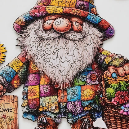 Spring Gnome Wooden Jigsaw Puzzle for Adults - 200 Pieces Whimsical Folk Art Challenge - Garden Lover Self care Gift - Premium Wooden Box