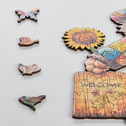 Spring Gnome Wooden Jigsaw Puzzle for Adults - 200 Pieces Whimsical Folk Art Challenge - Garden Lover Self care Gift - Premium Wooden Box