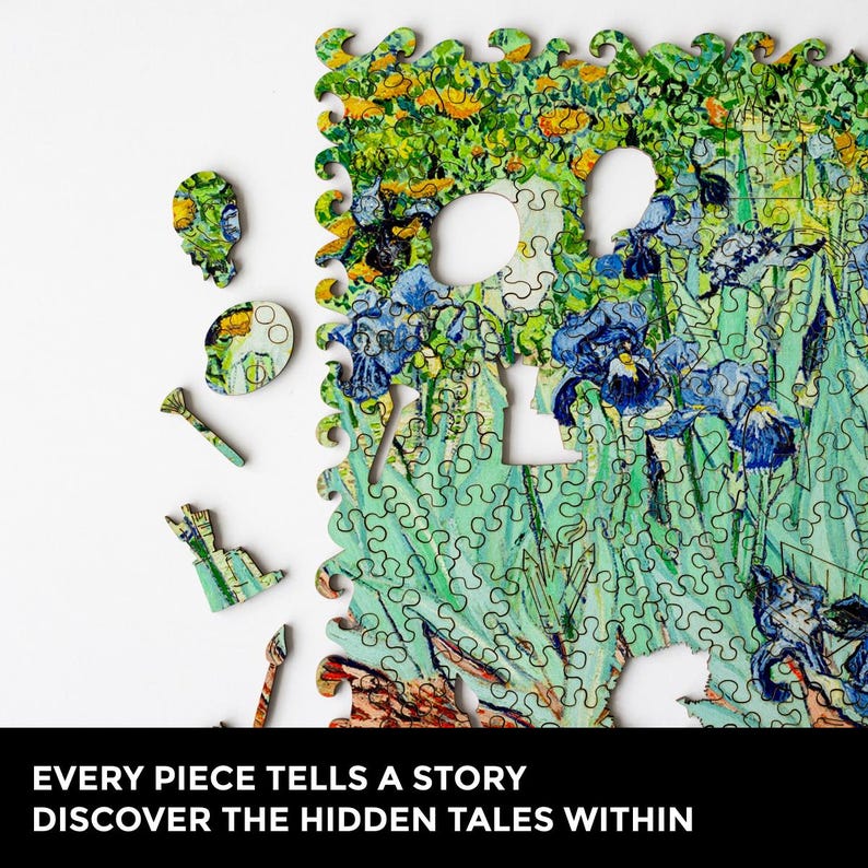 Unique jigsaw puzzle, Irises by Vincent Van Gogh, Fine art, Perfect gift for puzzle lovers, Picture wooden puzzle, Art paintings collection