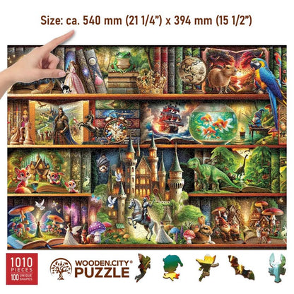 Wooden Jigsaw Puzzle “Stories on Every Shelf” – 1000 Piece Wooden Puzzle - Unique Unusual Jigsaw Puzzles with Shaped Pieces by Wooden.City