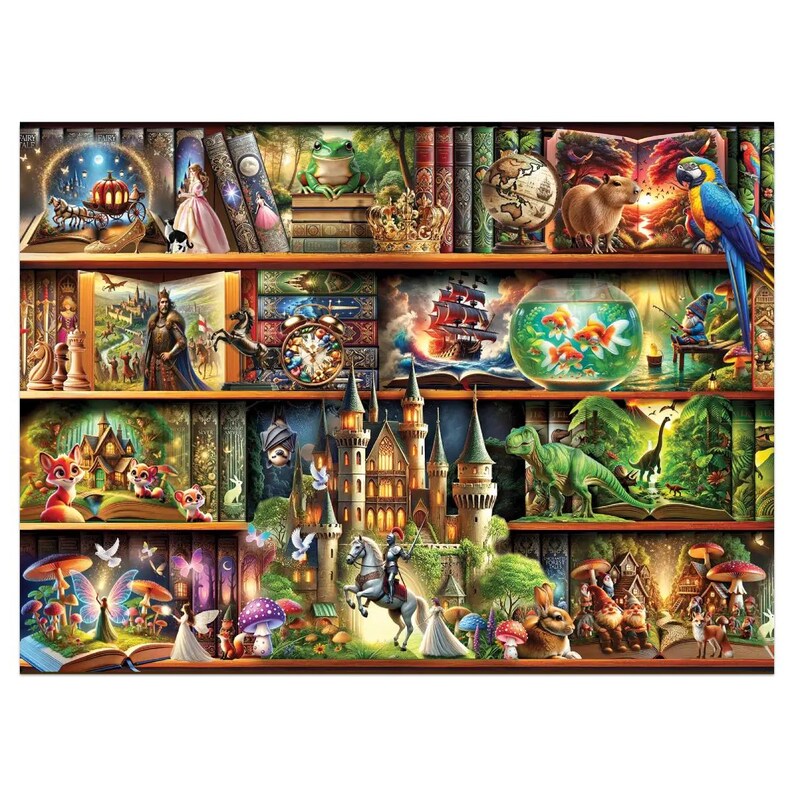 Wooden Jigsaw Puzzle “Stories on Every Shelf” – 1000 Piece Wooden Puzzle - Unique Unusual Jigsaw Puzzles with Shaped Pieces by Wooden.City