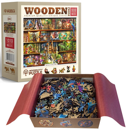 Wooden Jigsaw Puzzle “Stories on Every Shelf” – 1000 Piece Wooden Puzzle - Unique Unusual Jigsaw Puzzles with Shaped Pieces by Wooden.City