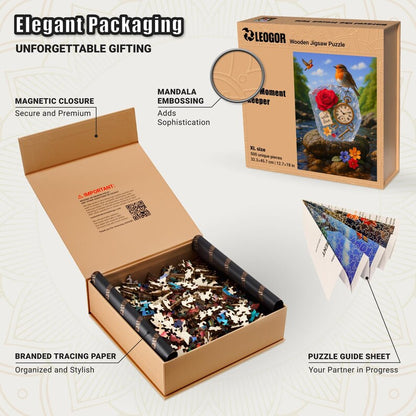 Extra-Thick 5mm Wooden Puzzle for Adults – 500 Pieces | Wood Puzzles Adult with Unique Hand-Shaped Pieces, The Moment Keeper