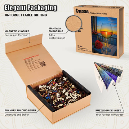 Extra-Thick 5mm Wooden Puzzle for Adults – 500 Pieces | Wood Puzzles Adult with Unique Hand-Shaped Pieces, Sunset Pour