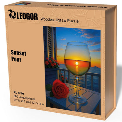 Extra-Thick 5mm Wooden Puzzle for Adults – 500 Pieces | Wood Puzzles Adult with Unique Hand-Shaped Pieces, Sunset Pour