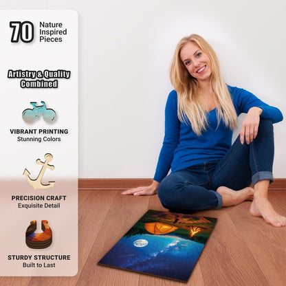 Extra-Thick 5mm Wooden Puzzle for Adults – 500 Pieces | Wood Puzzles Adult with Unique Hand-Shaped Pieces, Moonlit Meadow Feast