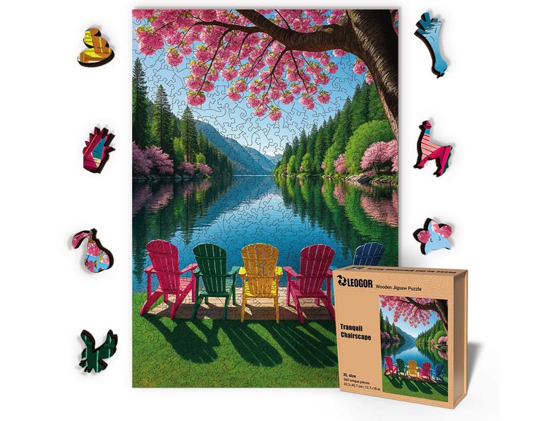 Extra-Thick 5mm Wooden Puzzle for Adults – 500 Pieces | Wood Puzzles Adult with Unique Hand-Shaped Pieces, Tranquil Chairscape