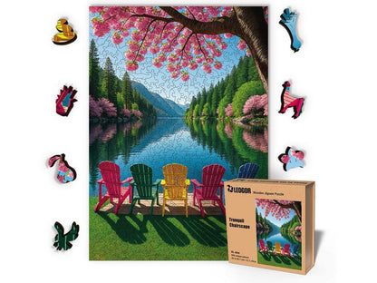Extra-Thick 5mm Wooden Puzzle for Adults – 500 Pieces | Wood Puzzles Adult with Unique Hand-Shaped Pieces, Tranquil Chairscape
