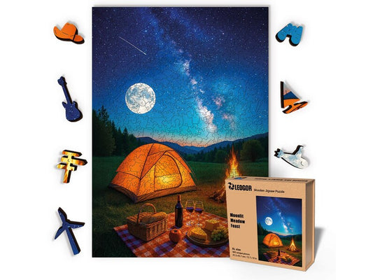 Extra-Thick 5mm Wooden Puzzle for Adults – 500 Pieces | Wood Puzzles Adult with Unique Hand-Shaped Pieces, Moonlit Meadow Feast