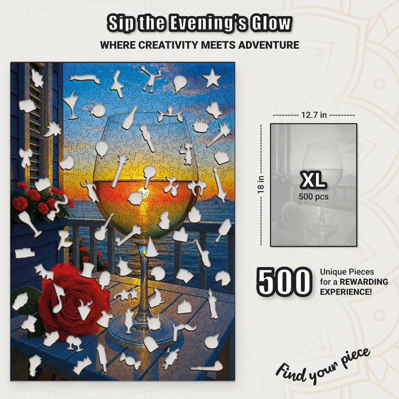 Extra-Thick 5mm Wooden Puzzle for Adults – 500 Pieces | Wood Puzzles Adult with Unique Hand-Shaped Pieces, Sunset Pour