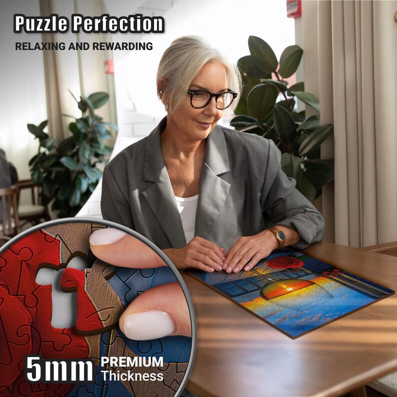 Extra-Thick 5mm Wooden Puzzle for Adults – 500 Pieces | Wood Puzzles Adult with Unique Hand-Shaped Pieces, Sunset Pour