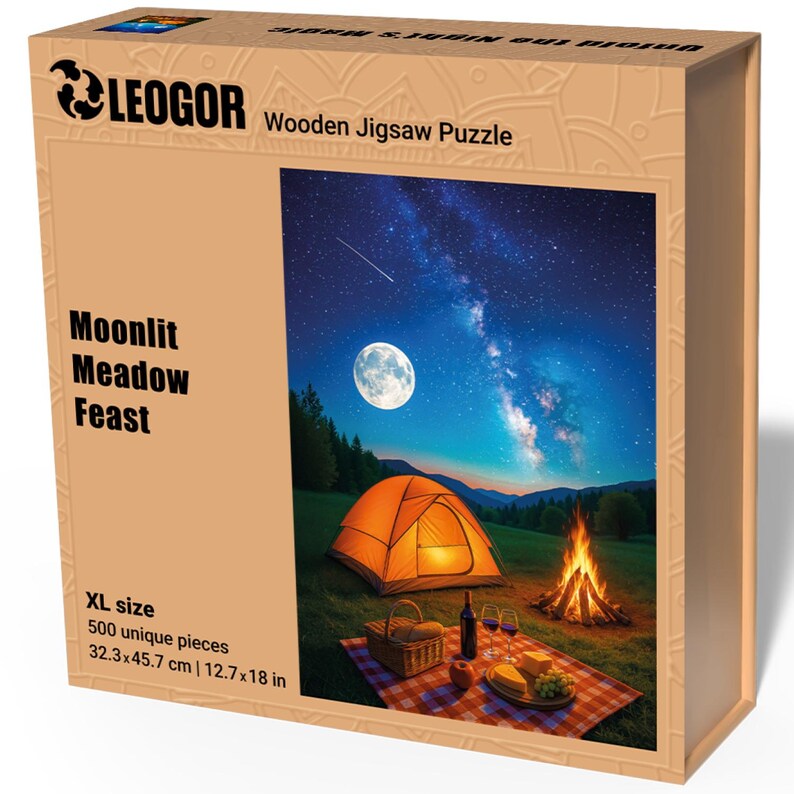Extra-Thick 5mm Wooden Puzzle for Adults – 500 Pieces | Wood Puzzles Adult with Unique Hand-Shaped Pieces, Moonlit Meadow Feast