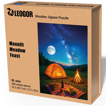 Extra-Thick 5mm Wooden Puzzle for Adults – 500 Pieces | Wood Puzzles Adult with Unique Hand-Shaped Pieces, Moonlit Meadow Feast
