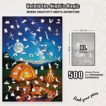 Extra-Thick 5mm Wooden Puzzle for Adults – 500 Pieces | Wood Puzzles Adult with Unique Hand-Shaped Pieces, Moonlit Meadow Feast