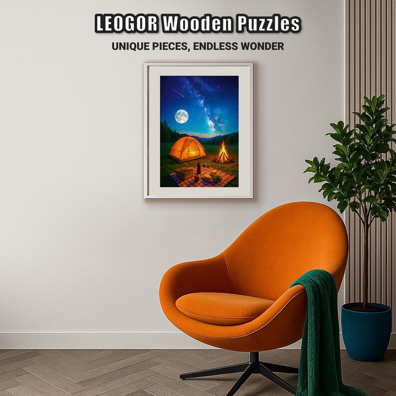 Extra-Thick 5mm Wooden Puzzle for Adults – 500 Pieces | Wood Puzzles Adult with Unique Hand-Shaped Pieces, Moonlit Meadow Feast