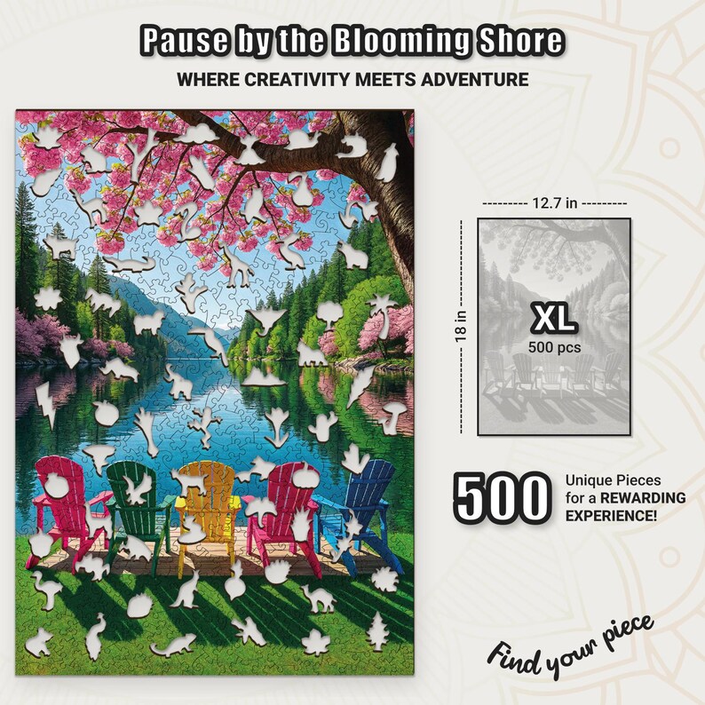 Extra-Thick 5mm Wooden Puzzle for Adults – 500 Pieces | Wood Puzzles Adult with Unique Hand-Shaped Pieces, Tranquil Chairscape