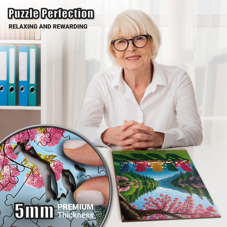 Extra-Thick 5mm Wooden Puzzle for Adults – 500 Pieces | Wood Puzzles Adult with Unique Hand-Shaped Pieces, Tranquil Chairscape