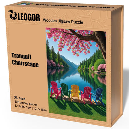 Extra-Thick 5mm Wooden Puzzle for Adults – 500 Pieces | Wood Puzzles Adult with Unique Hand-Shaped Pieces, Tranquil Chairscape
