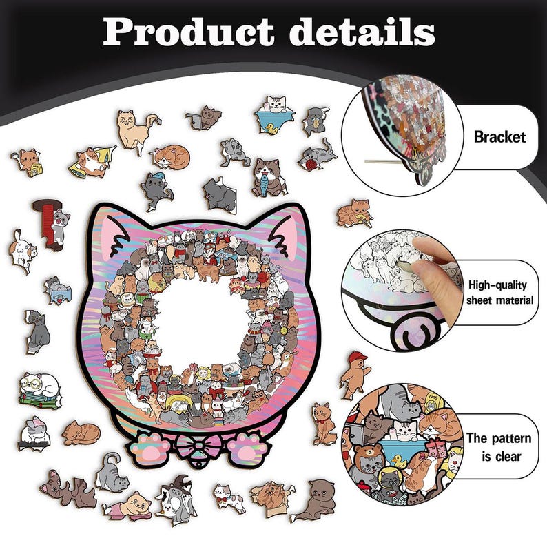 Wooden Cat Puzzle for Adults & Kids, 135PCS Cute Animal Jigsaw Gift, Cat-Shaped Wooden Puzzle, Unique Gift for Cat Lovers, Stress Relief Toy