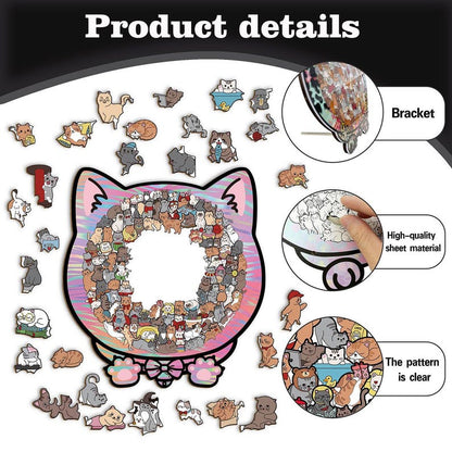 Wooden Cat Puzzle for Adults & Kids, 135PCS Cute Animal Jigsaw Gift, Cat-Shaped Wooden Puzzle, Unique Gift for Cat Lovers, Stress Relief Toy