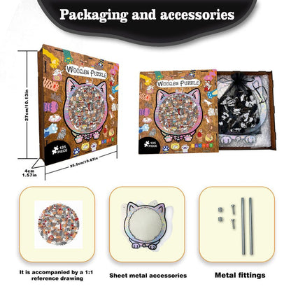 Wooden Cat Puzzle for Adults & Kids, 135PCS Cute Animal Jigsaw Gift, Cat-Shaped Wooden Puzzle, Unique Gift for Cat Lovers, Stress Relief Toy