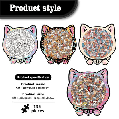 Wooden Cat Puzzle for Adults & Kids, 135PCS Cute Animal Jigsaw Gift, Cat-Shaped Wooden Puzzle, Unique Gift for Cat Lovers, Stress Relief Toy