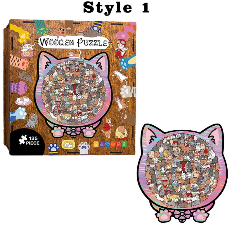 Wooden Cat Puzzle for Adults & Kids, 135PCS Cute Animal Jigsaw Gift, Cat-Shaped Wooden Puzzle, Unique Gift for Cat Lovers, Stress Relief Toy