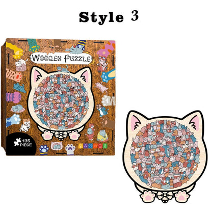 Wooden Cat Puzzle for Adults & Kids, 135PCS Cute Animal Jigsaw Gift, Cat-Shaped Wooden Puzzle, Unique Gift for Cat Lovers, Stress Relief Toy