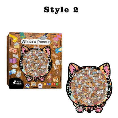 Wooden Cat Puzzle for Adults & Kids, 135PCS Cute Animal Jigsaw Gift, Cat-Shaped Wooden Puzzle, Unique Gift for Cat Lovers, Stress Relief Toy