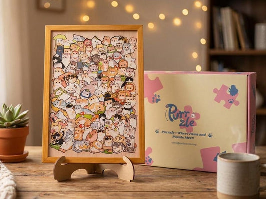 Hand-Drawn Wooden Cat Jigsaw Puzzle - Unique Cat Lover Gift