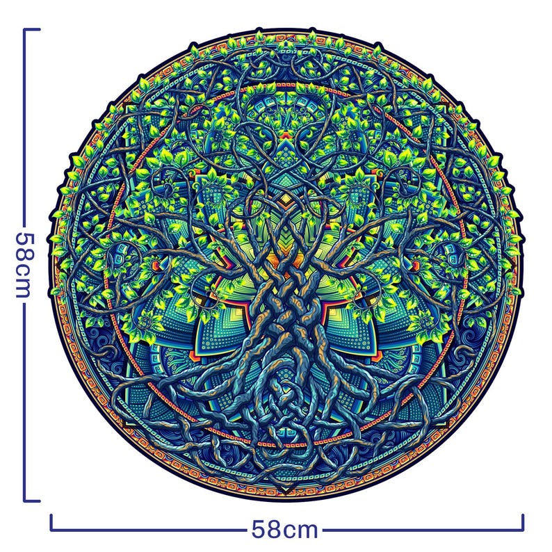 Mandala Tree of Life Wooden Jigsaw Puzzle – Difficult, Unique Shape (28x28 cm)