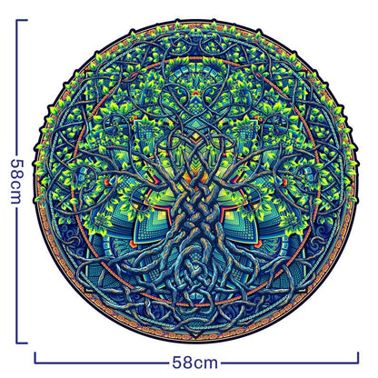 Mandala Tree of Life Wooden Jigsaw Puzzle – Difficult, Unique Shape (28x28 cm)