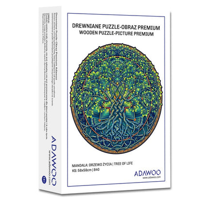 Mandala Tree of Life Wooden Jigsaw Puzzle – Difficult, Unique Shape (28x28 cm)