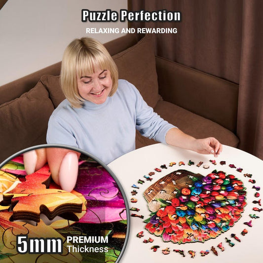 Extra-Thick 5mm Wooden Puzzle for Adults – 350 Pieces | Wood Puzzles Adult with Unique Hand-Shaped Pieces, Flower Radiance