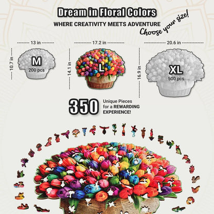 Extra-Thick 5mm Wooden Puzzle for Adults – 350 Pieces | Wood Puzzles Adult with Unique Hand-Shaped Pieces, Flower Radiance