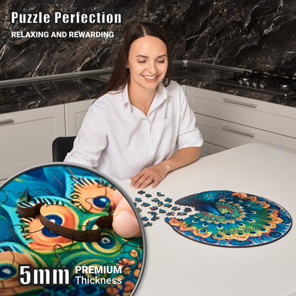 Extra-Thick 5mm Wooden Puzzle for Adults – 350 Pieces | Wood Puzzles Adult with Unique Hand-Shaped Pieces, Graceful Peacock