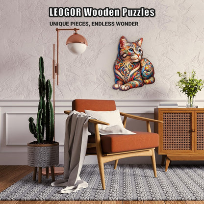 Extra-Thick 5mm Wooden Puzzle for Adults – 350 Pieces | Wood Puzzles Adult with Unique Hand-Shaped Pieces, Whiskered Cat Mosaic