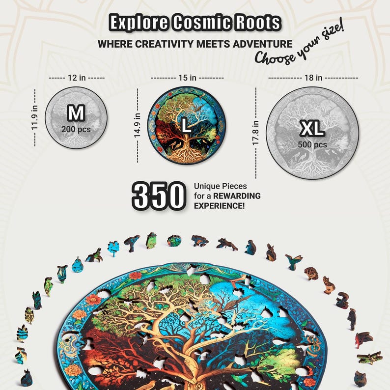 Extra-Thick 5mm Wooden Puzzle for Adults – 350 Pieces | Wood Puzzles Adult with Unique Hand-Shaped Pieces, Eternal Tree of Life